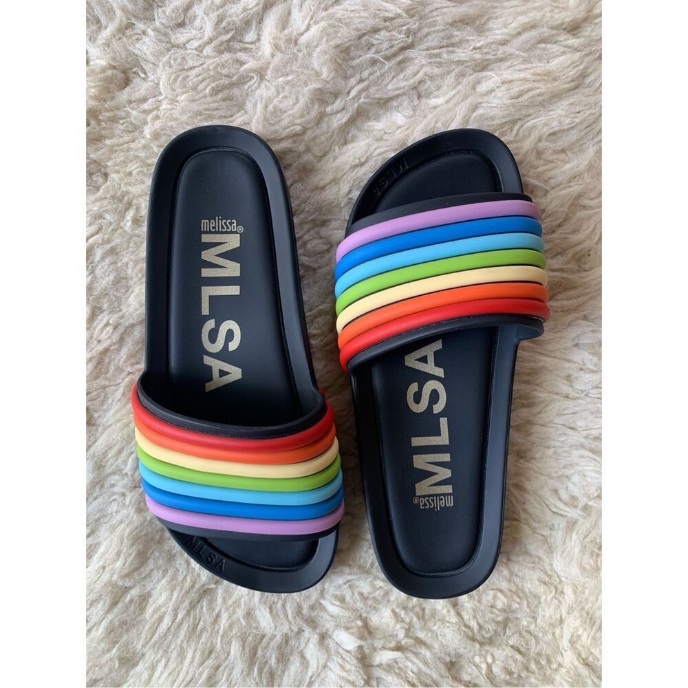 Melissa Rainbow Beach Slide Black Rainbow Size 7 - Picture 6 of 12